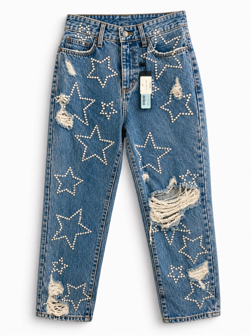 Carmar Los Angeles Star Studded Distressed Straight-Leg Jeans Sz 26 MSRP 278.00